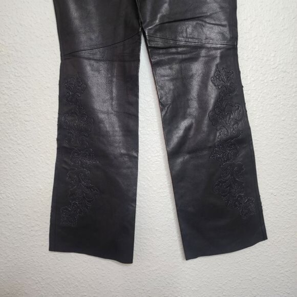 Harley Davidson 100% Leather Embroidered Riding Pants in Black Women's Size 8 - Picture 10 of 13